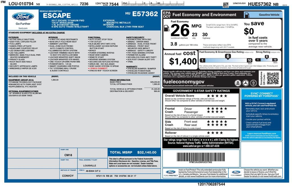 Used 2017 Ford Escape Titanium w/ Equipment Group 301A FWD image 30