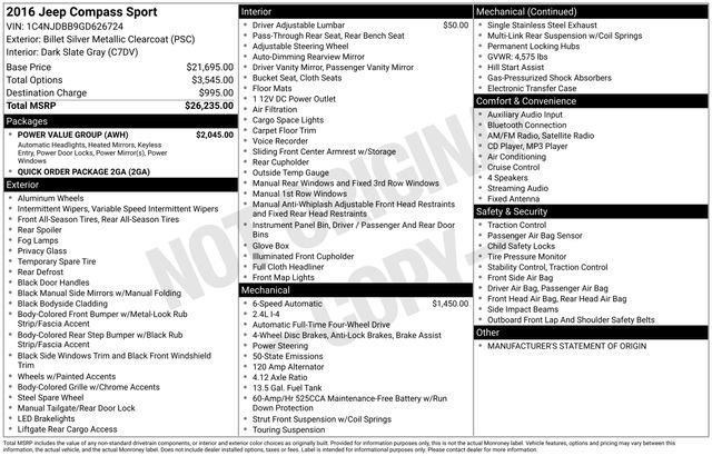 Used 2016 Jeep Compass Sport w/ Power Value Group image 13