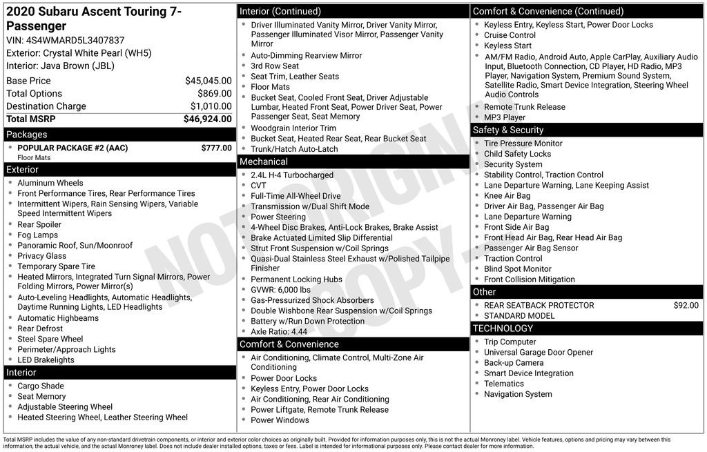 Used 2020 Subaru Ascent Touring w/ Popular Package #2 image 28