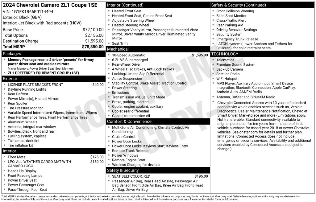 Certified 2024 Chevrolet Camaro ZL1 RWD image 31