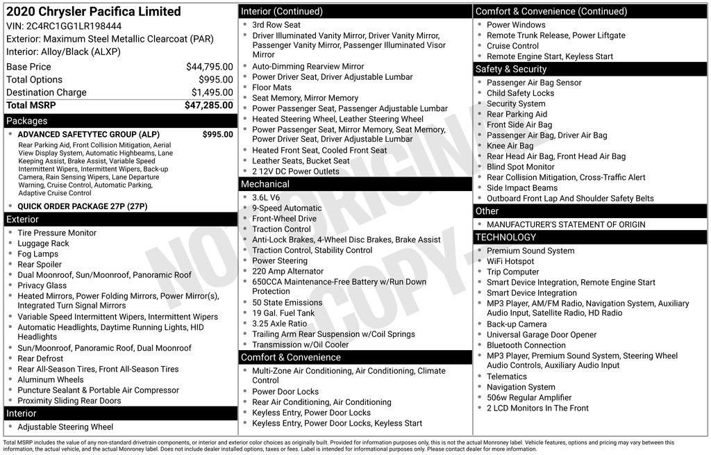 Used 2020 Chrysler Pacifica Limited w/ Advanced Safetytec Group FWD image 6