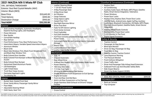 Certified 2021 MAZDA MX-5 Miata RF Club image 29