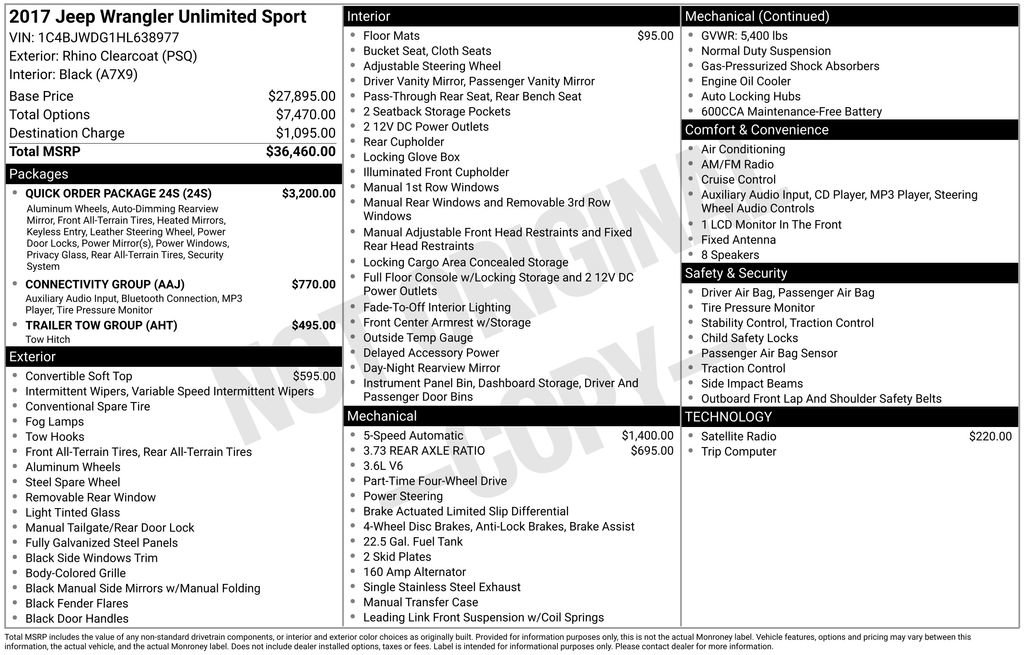 Used 2017 Jeep Wrangler Unlimited Sport w/ Quick Order Package 24S image 15