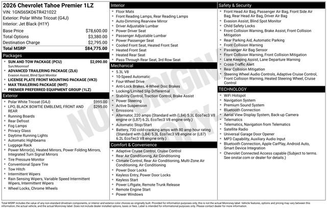 New 2026 Chevrolet Tahoe Premier w/ Sun And Tow Package AWD/4WD image 4