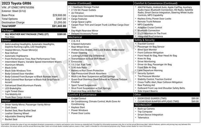 Used 2023 Toyota GR86 w/ ALL Weather Mat Package (TMS) image 6