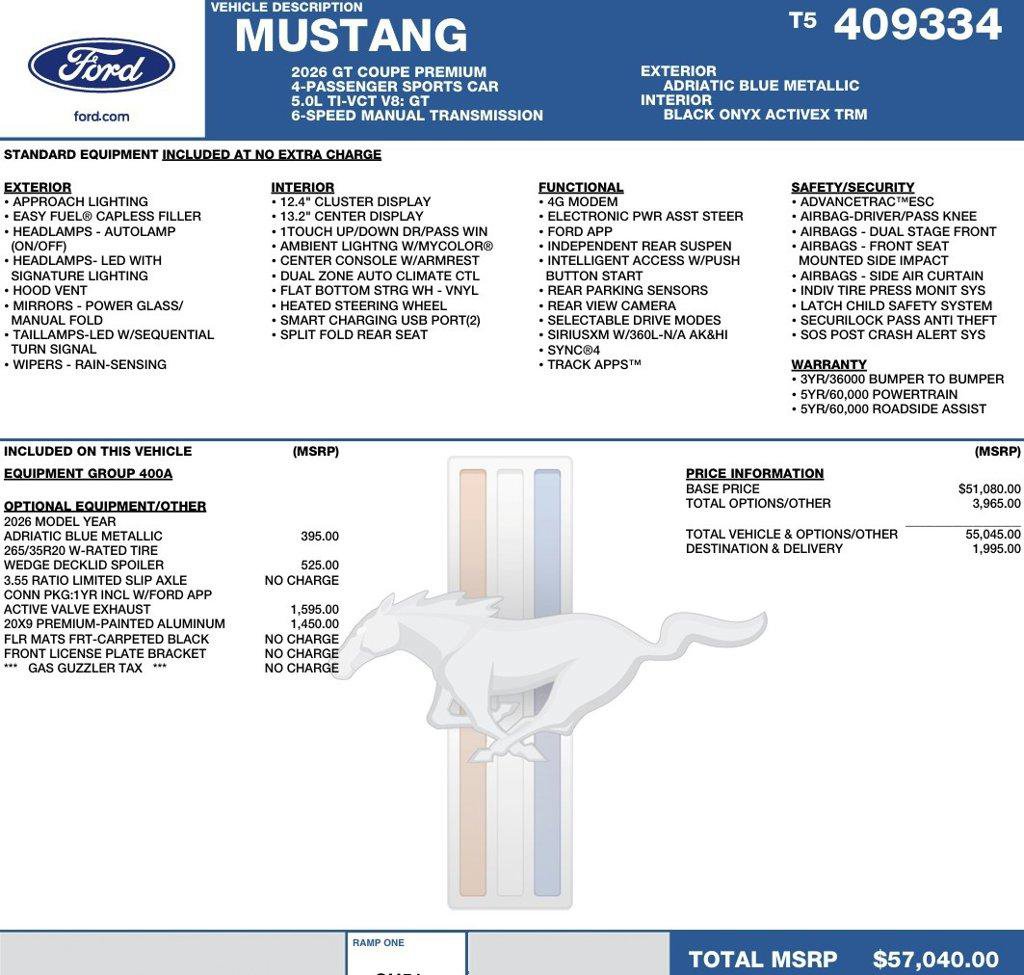 New 2026 Ford Mustang GT Premium RWD image 2