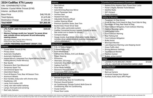 Certified 2024 Cadillac XT6 Luxury w/ LPO, Floor Liner Package image 6