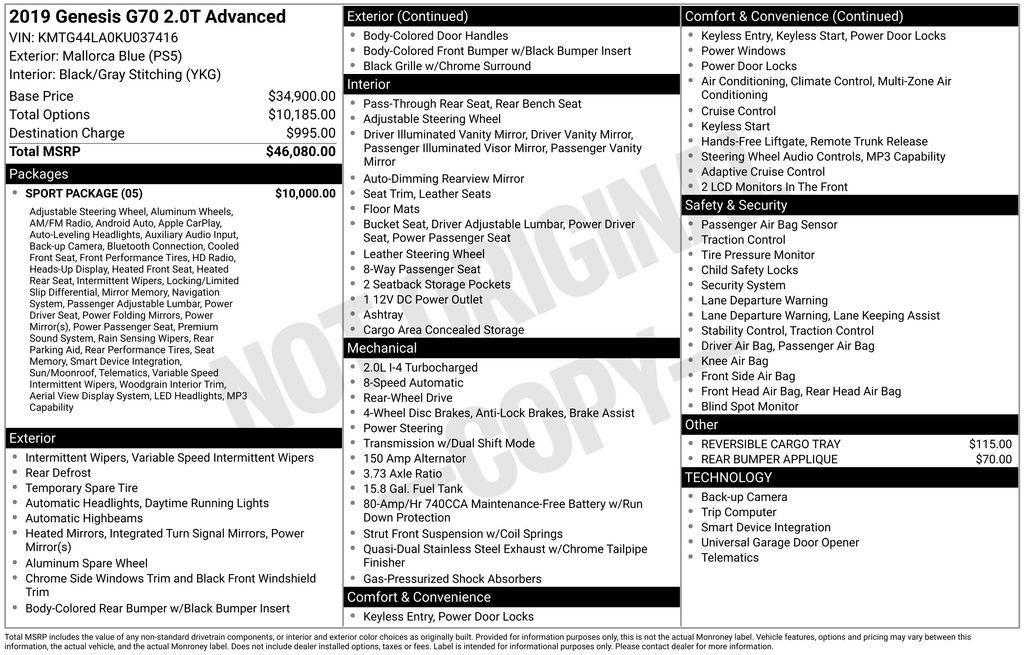 Used 2019 Genesis G70 2.0T Advanced w/ Sport Package image 2