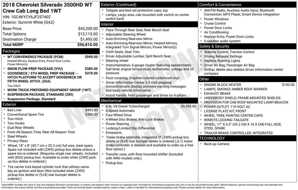 Used 2018 Chevrolet Silverado 3500 W/T w/ WT Convenience Package image 13