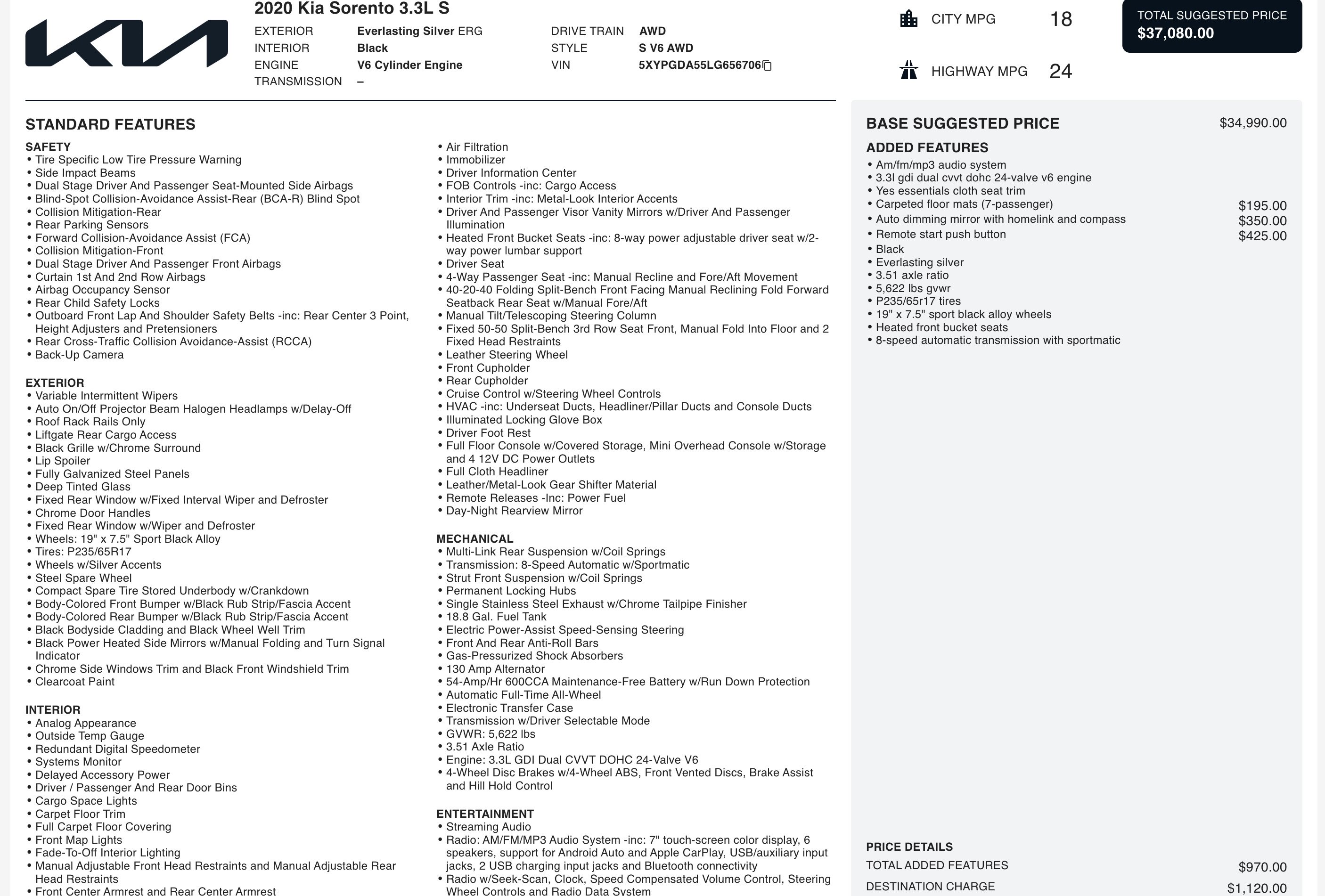 Used 2020 Kia Sorento S image 2