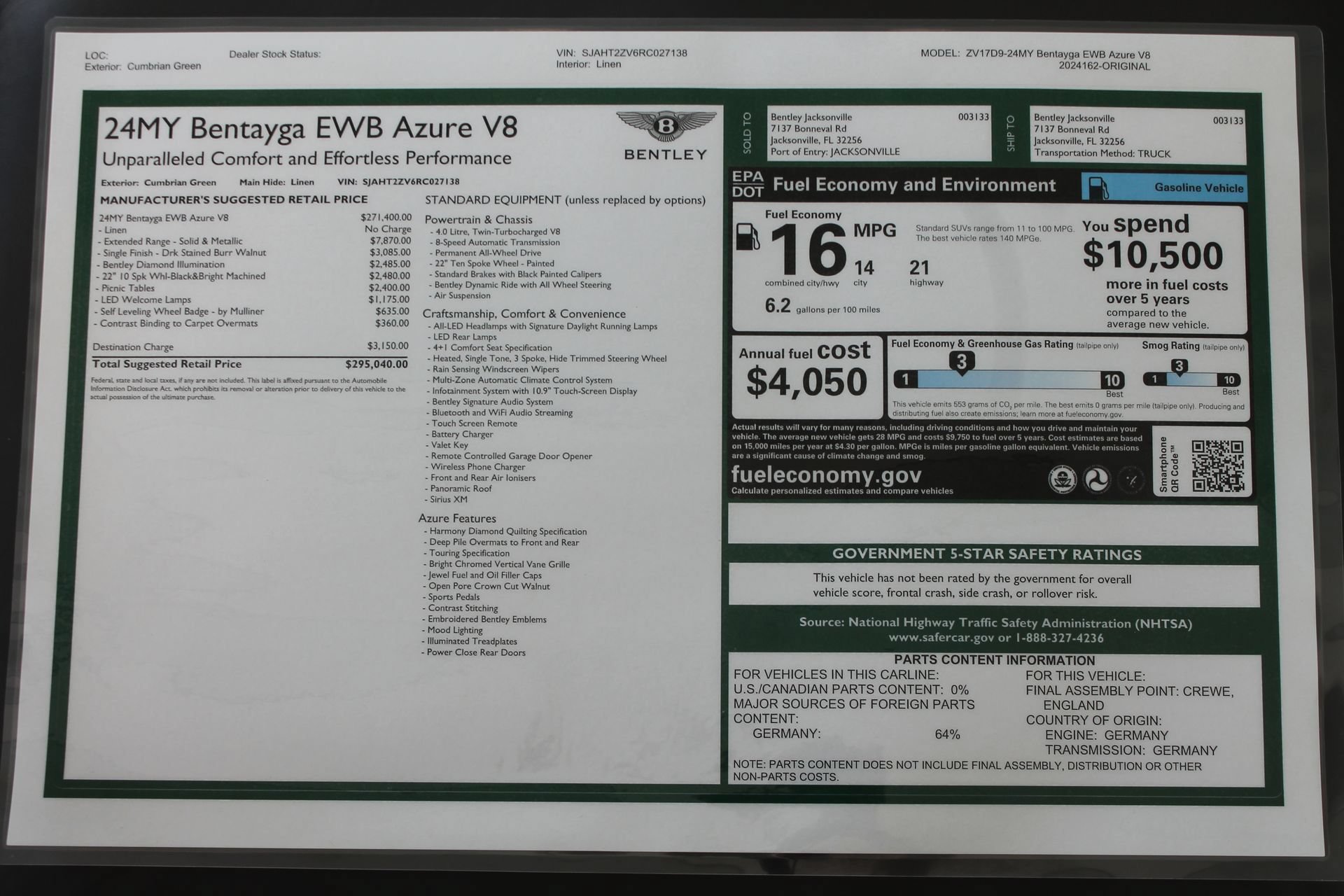 Certified 2024 Bentley Bentayga Extended Wheelbase AWD/4WD image 67