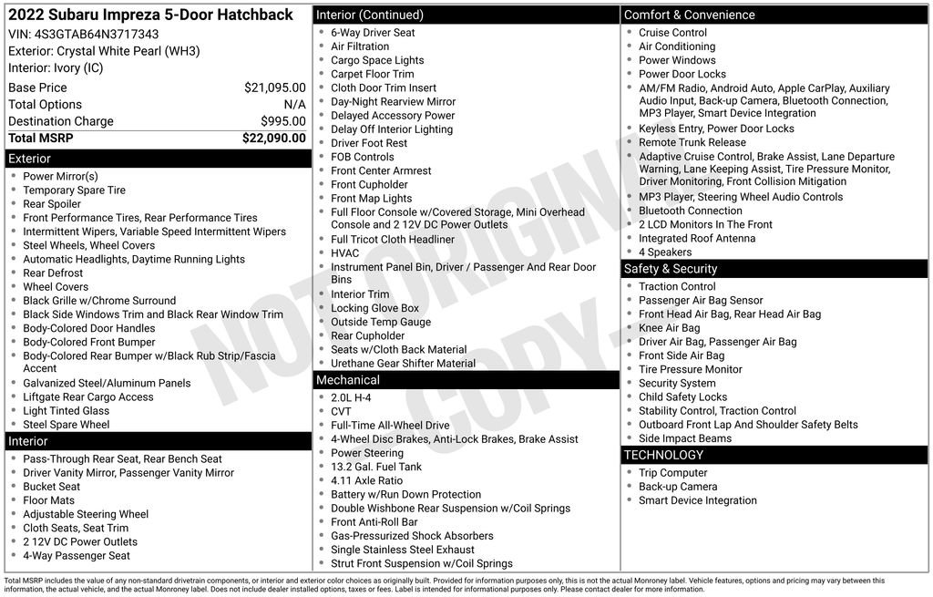 Certified 2022 Subaru Impreza 2.0i AWD/4WD image 31