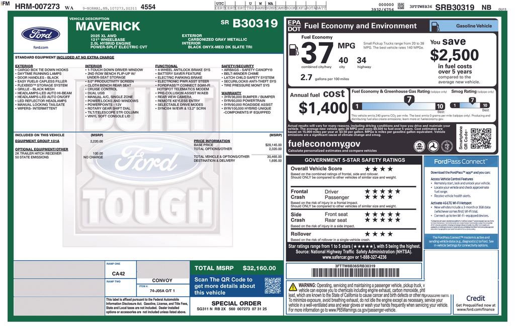 Used 2025 Ford Maverick XL w/ Equipment Group 101A AWD/4WD image 35