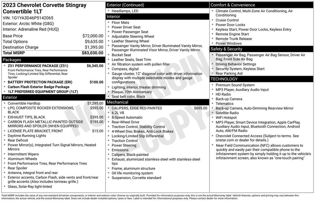 Used 2023 Chevrolet Corvette Stingray Convertible w/ Z51 Performance Package RWD image 14