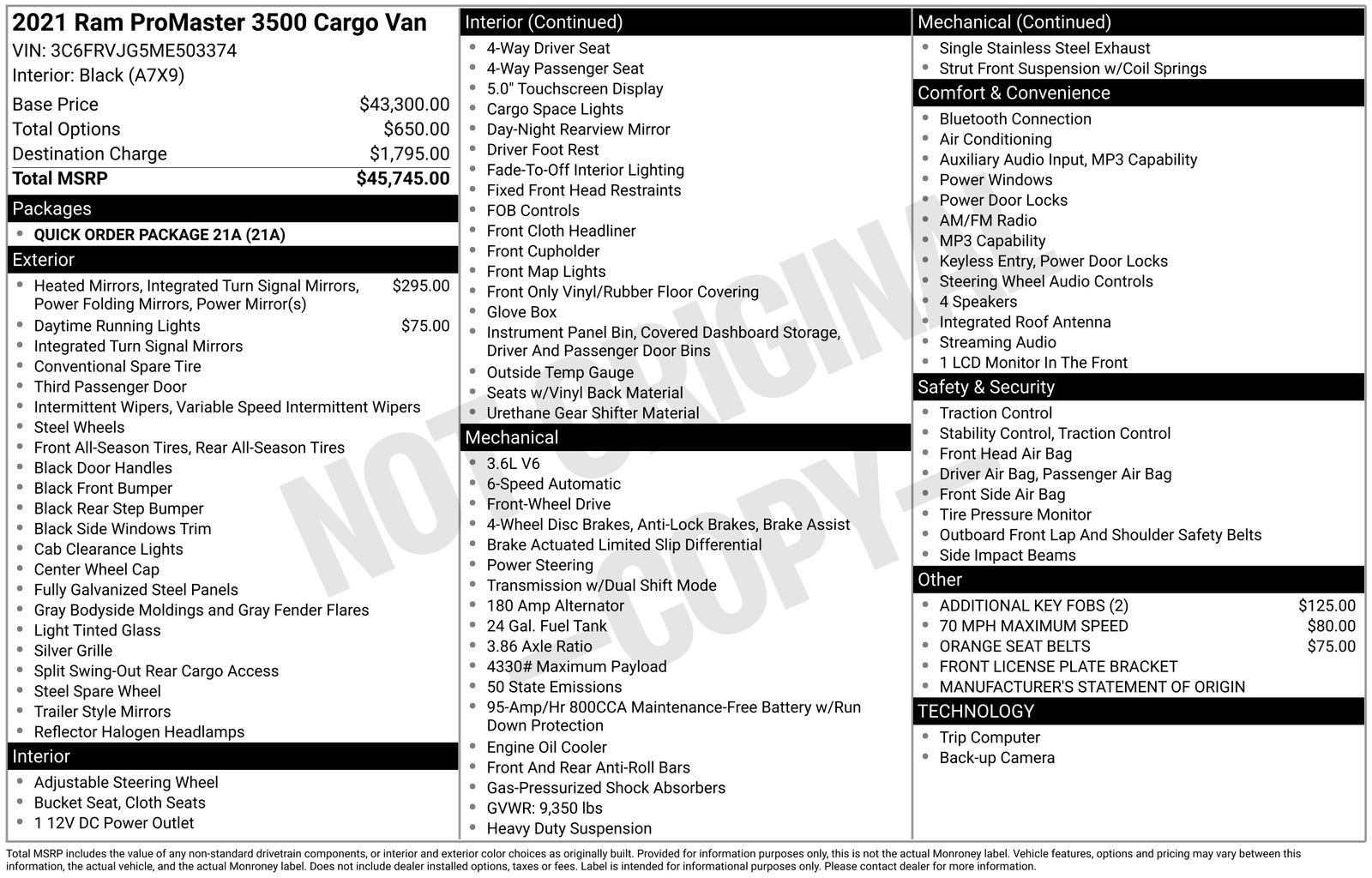 Used 2021 RAM ProMaster 3500 FWD image 6