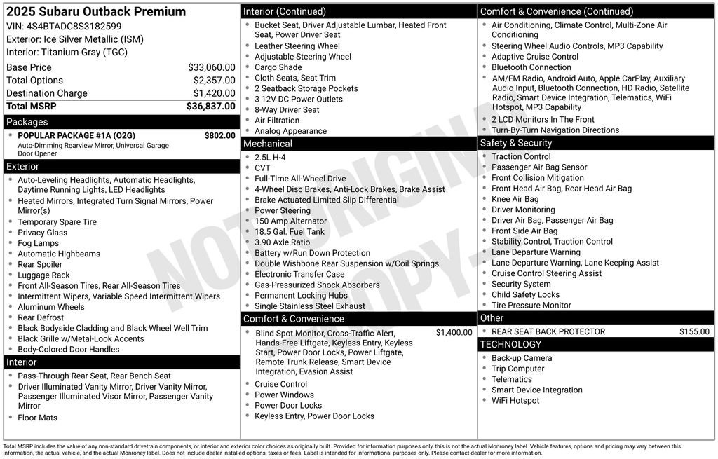 Used 2025 Subaru Outback Premium w/ Popular Package #1A AWD/4WD image 20