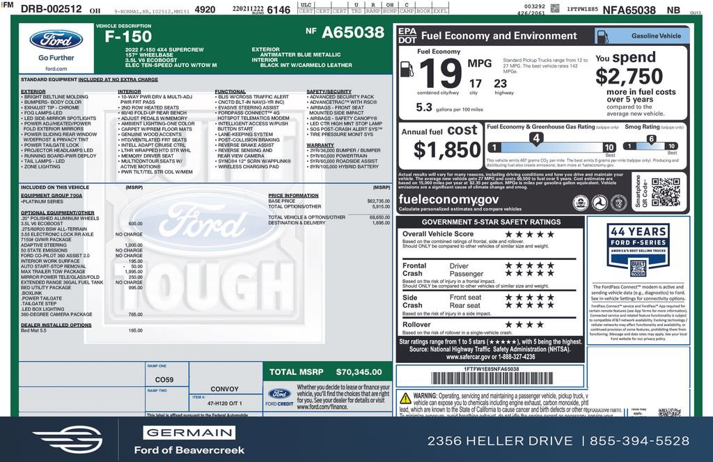 Used 2022 Ford F150 Platinum w/ Max Trailer Tow Package image 32