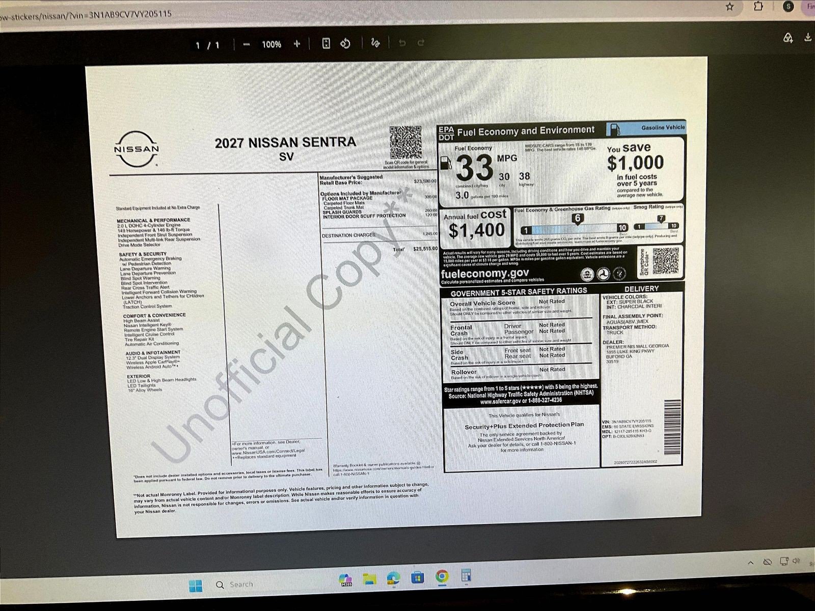 New 2027 Nissan Sentra SV w/ Floor Mat Package FWD image 13