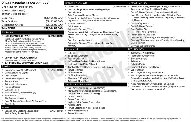 Used 2024 Chevrolet Tahoe Z71 w/ Luxury Package AWD/4WD image 7