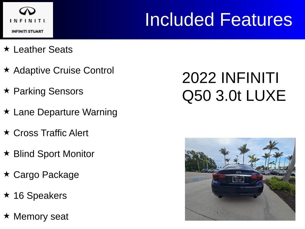 Certified 2022 INFINITI Q50 Luxe w/ Cargo Package image 3