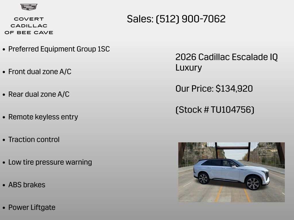 New 2026 Cadillac Escalade IQ Luxury 1 w/ LPO, Floor Liner Package AWD/4WD image 6