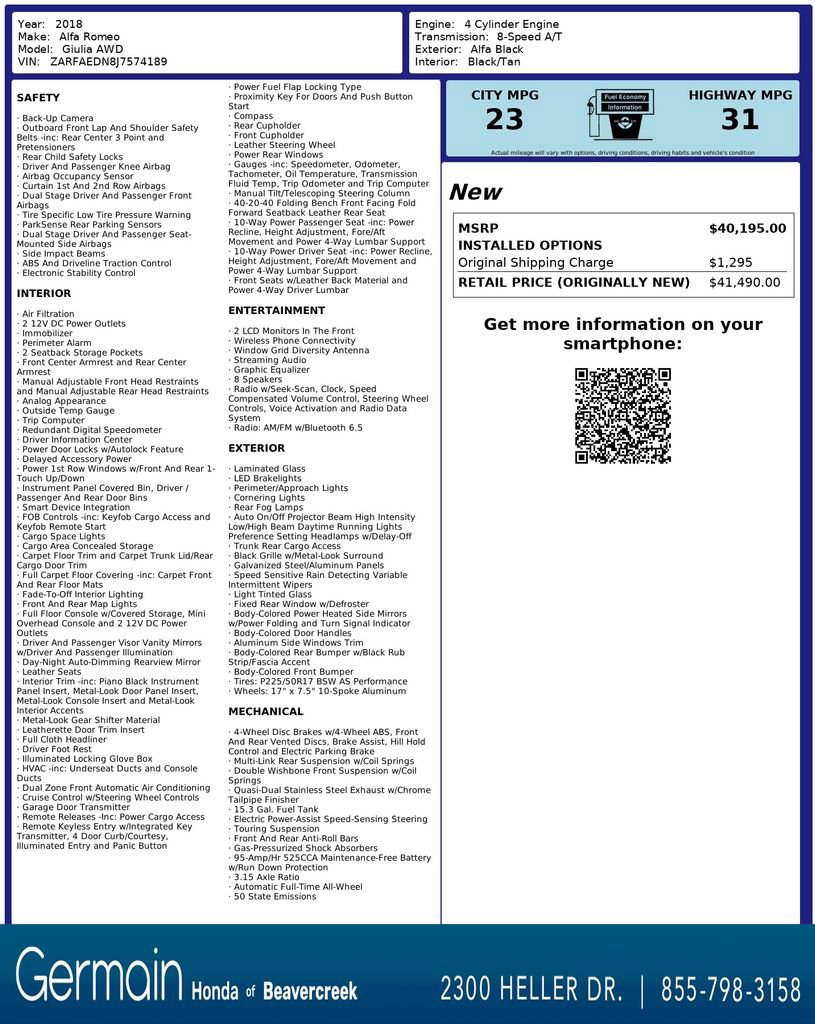 Used 2018 Alfa Romeo Giulia AWD image 31