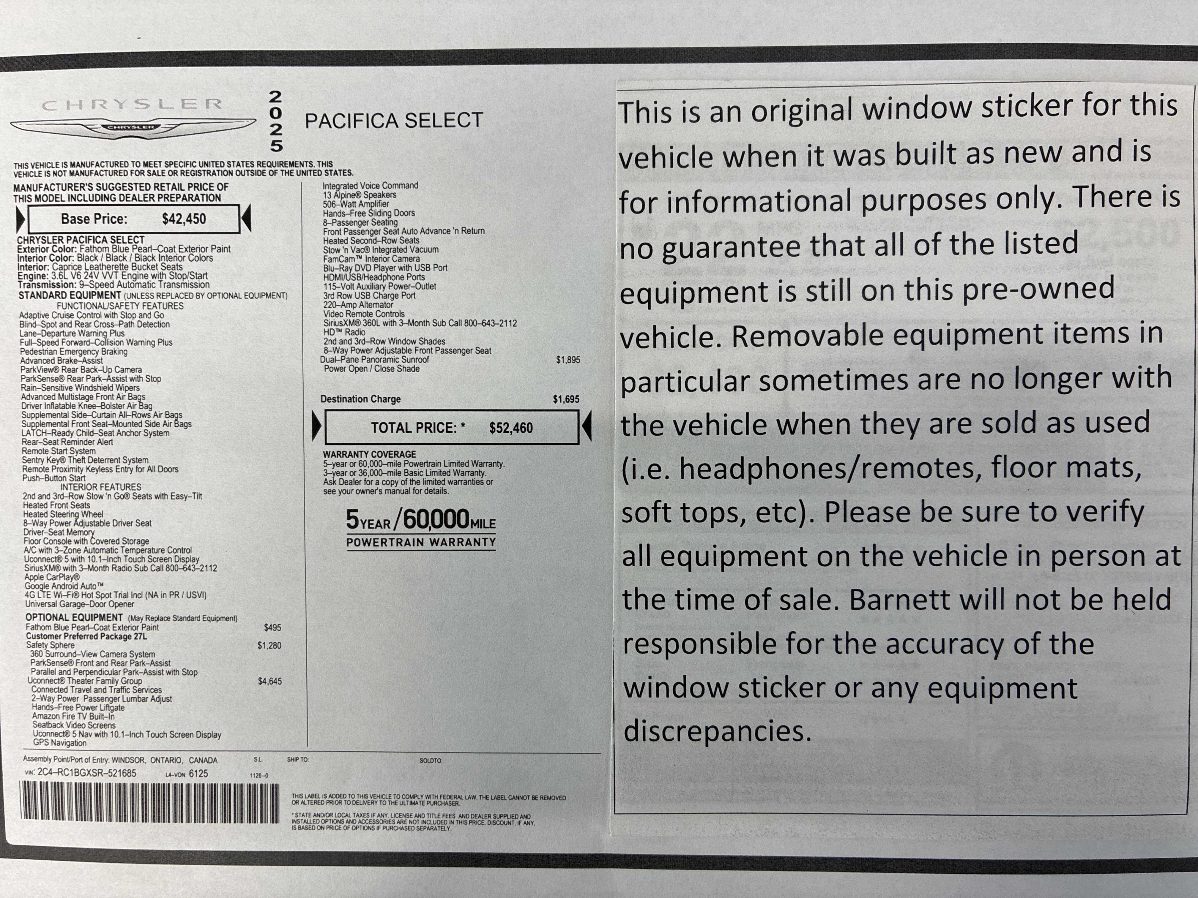 Certified 2025 Chrysler Pacifica Select w/ Uconnect Theater Family Group FWD image 2