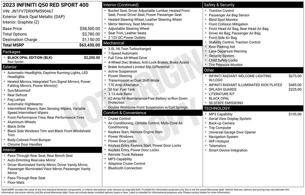 Certified 2023 INFINITI Q50 Red Sport 400 w/ Black Opal Edition AWD/4WD image 3