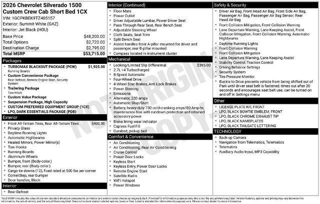 New 2026 Chevrolet Silverado 1500 Custom w/ Turbomax Blackout Package AWD/4WD image 26