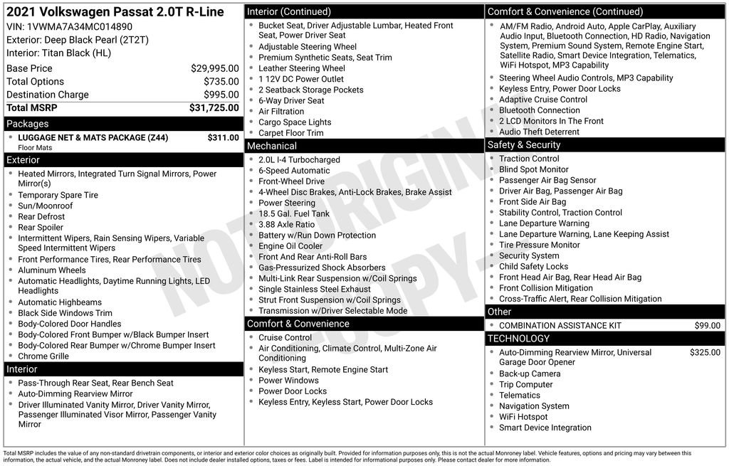 Used 2021 Volkswagen Passat 2.0T R-Line w/ Luggage Net & Mats Package image 27