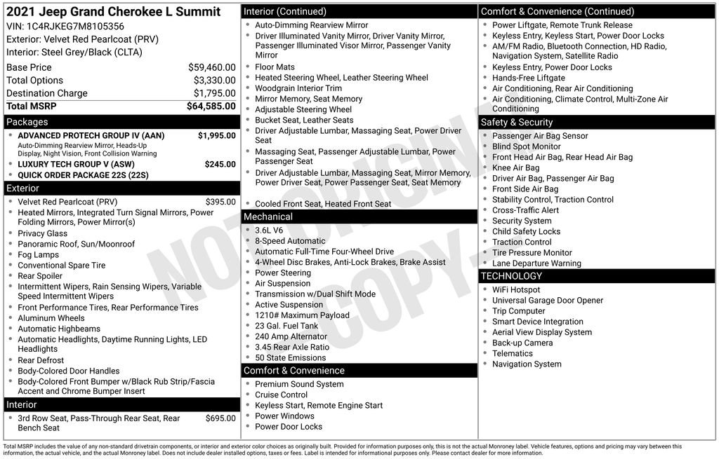 Certified 2021 Jeep Grand Cherokee L Summit w/ Advanced Protech Group IV AWD/4WD image 40