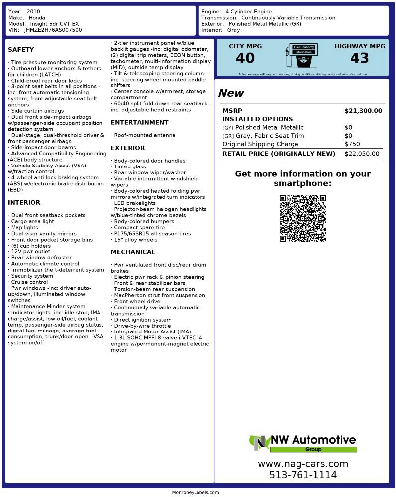 Used 2010 Honda Insight EX image 2