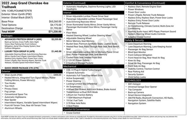 Used 2022 Jeep Grand Cherokee Trailhawk w/ Advanced Protech Group II image 59