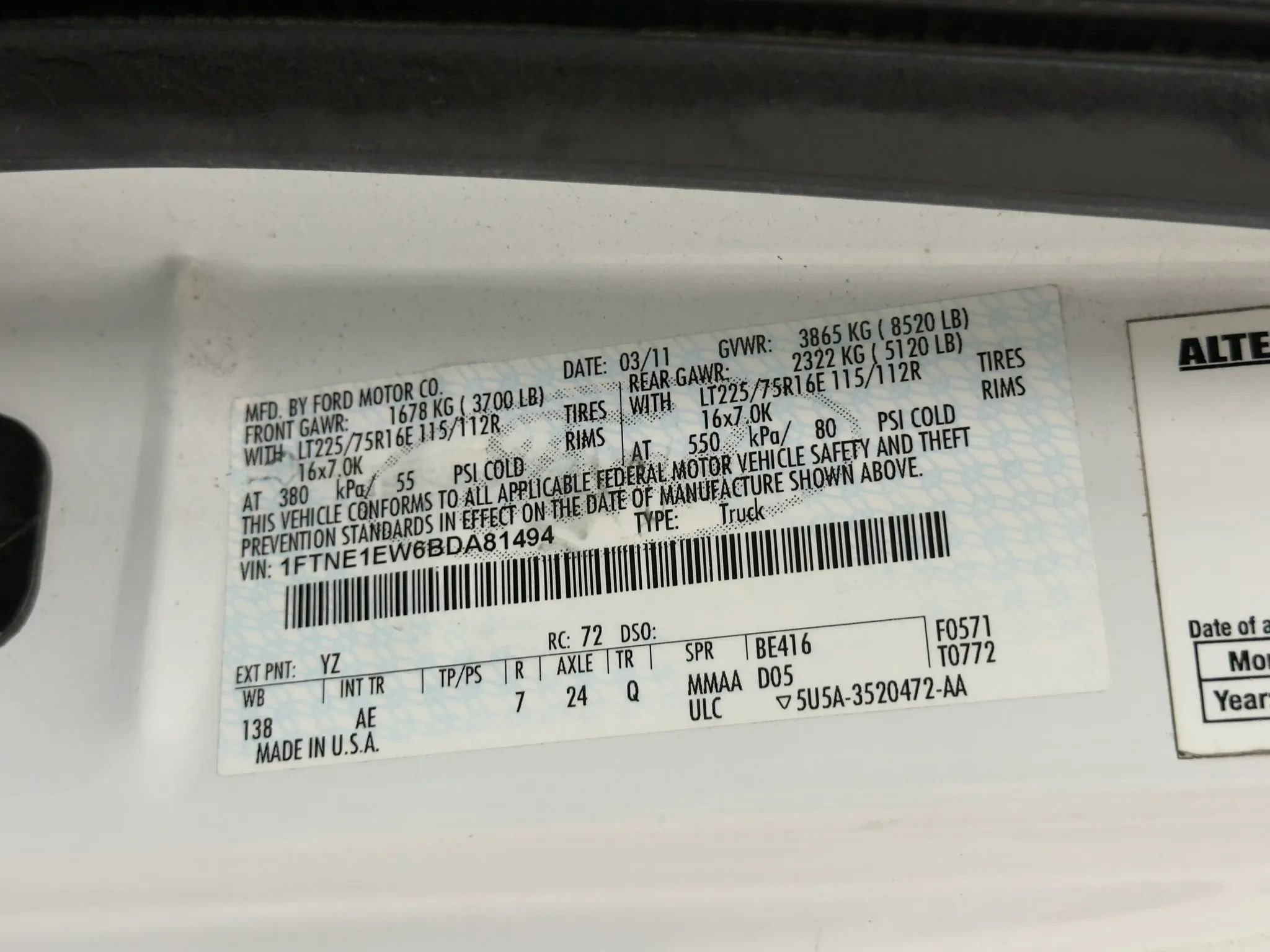 Used 2011 Ford E-150 and Econoline 150 w/ Commercial Cargo Van Pkg RWD image 42
