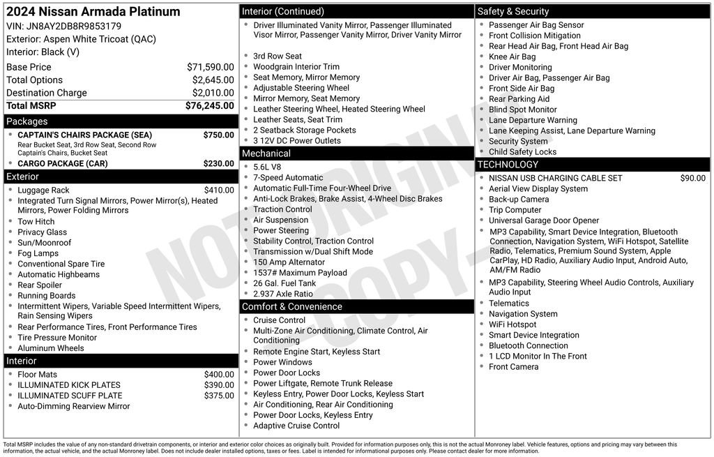Used 2024 Nissan Armada Platinum w/ Captain's Chairs Package image 16