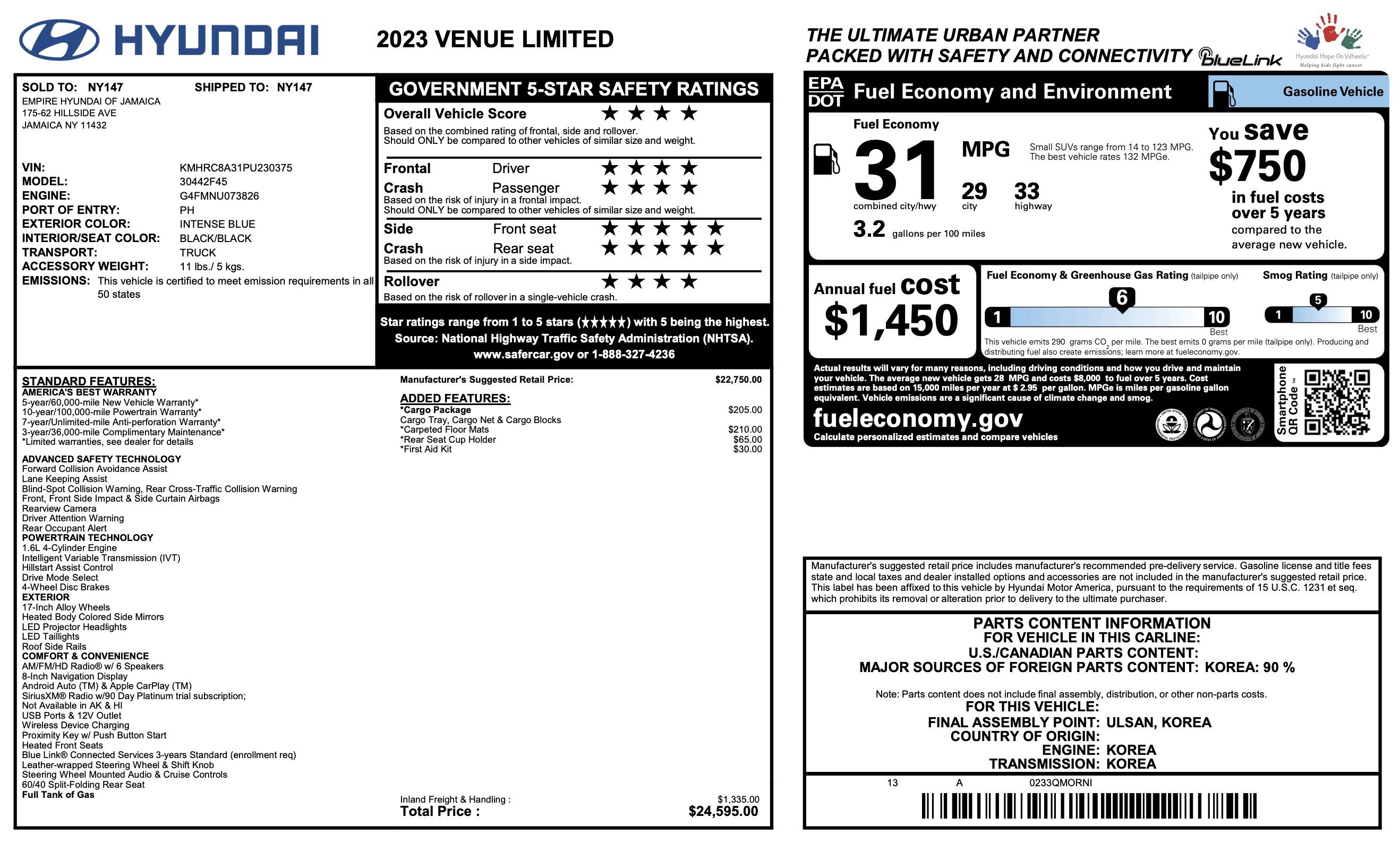 Used 2023 Hyundai Venue Limited w/ Cargo Package FWD image 2