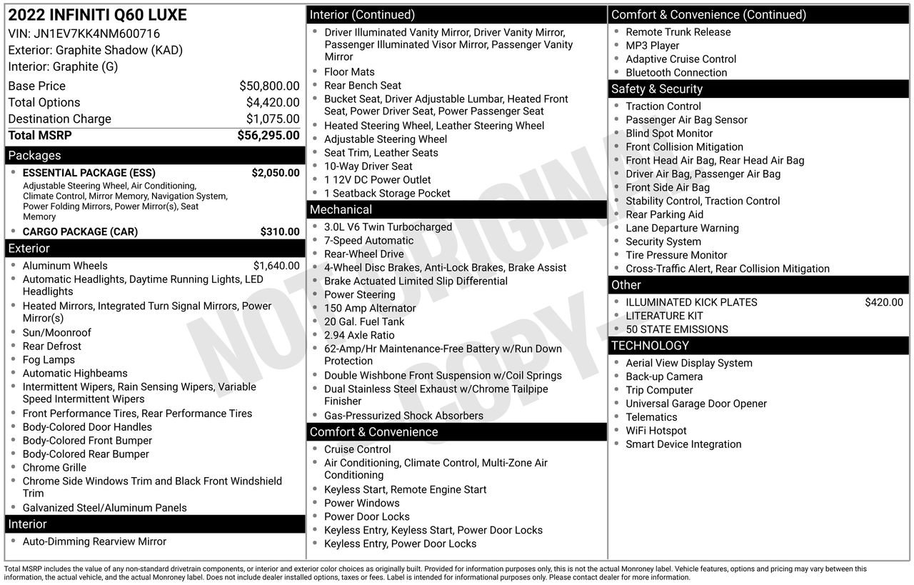 Used 2022 INFINITI Q60 3.0t Luxe w/ Essential Package image 27