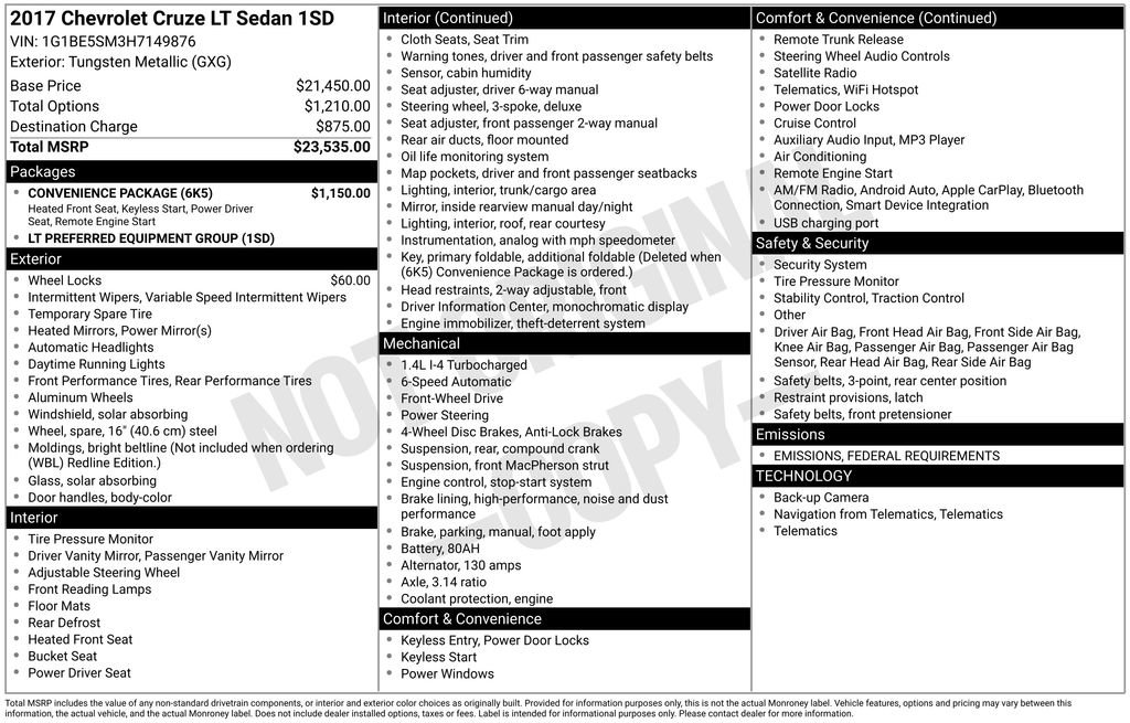 Used 2017 Chevrolet Cruze LT w/ Convenience Package image 11