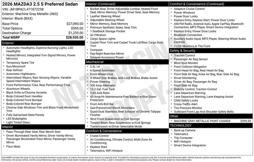 New 2026 MAZDA MAZDA3 2.5 S Sedan w/ Preferred Pkg image 32