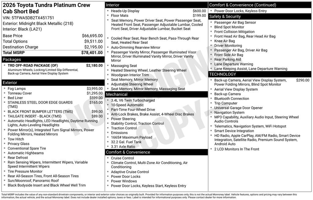 New 2026 Toyota Tundra Platinum w/ TRD Off-Road Package AWD/4WD image 6
