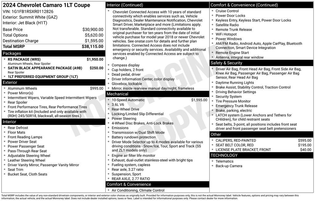 Used 2024 Chevrolet Camaro LT w/ RS Package RWD image 41