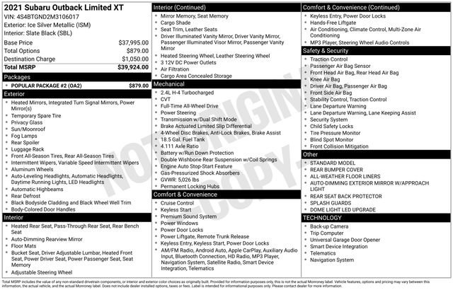 Used 2021 Subaru Outback Limited XT w/ Popular Package #2 image 5