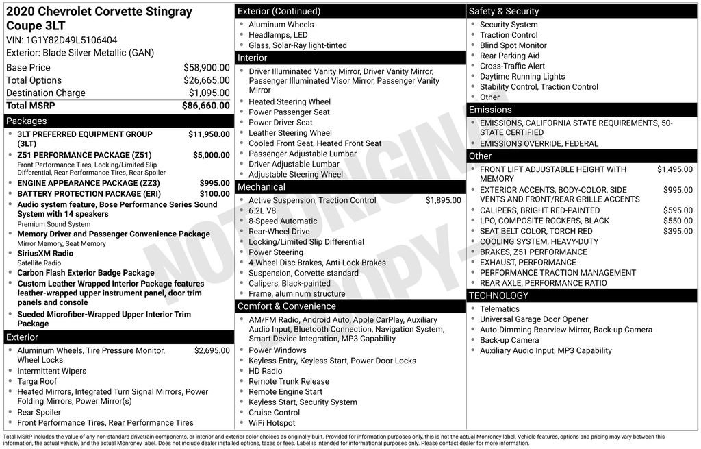 Used 2020 Chevrolet Corvette Stingray Premium Cpe w/ 3LT Preferred Equipment Group image 5