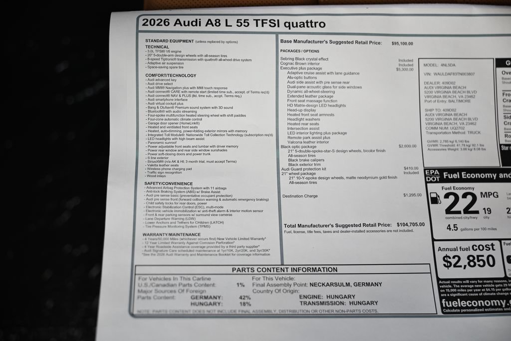 New 2026 Audi A8 L 3.0T AWD/4WD image 25