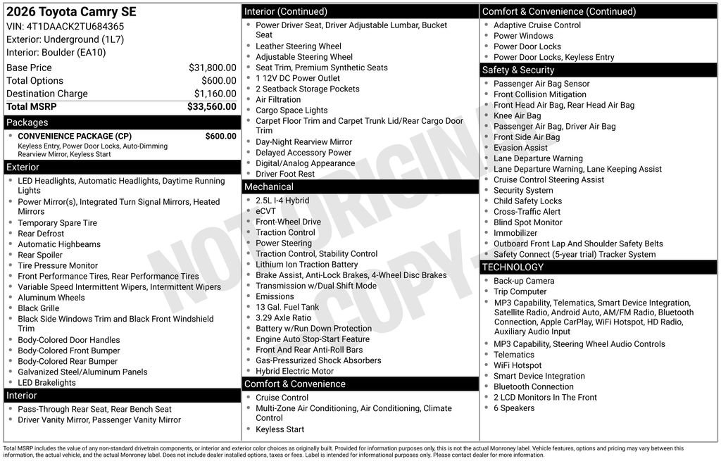 Used 2026 Toyota Camry SE w/ Convenience Package FWD image 38
