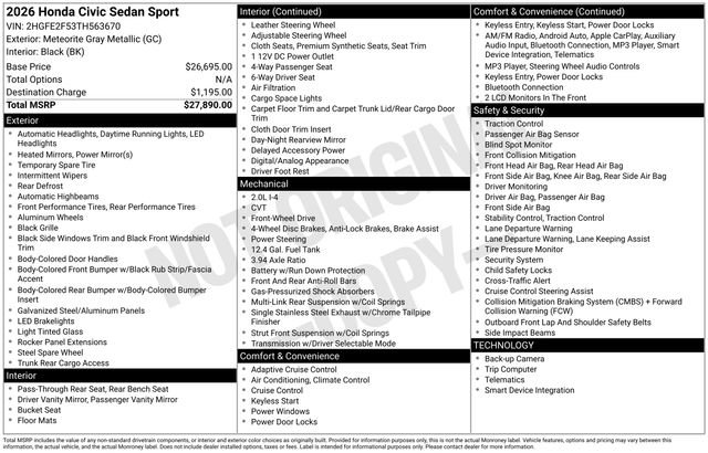 New 2026 Honda Civic Sport image 31