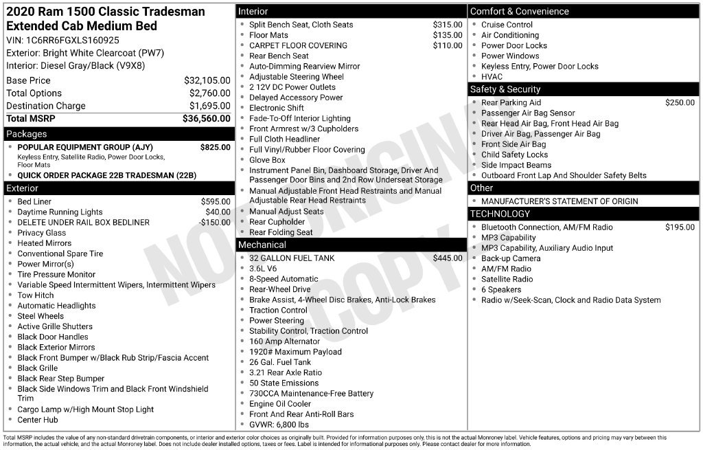 Used 2020 RAM 1500 Tradesman w/ Popular Equipment Group RWD image 6