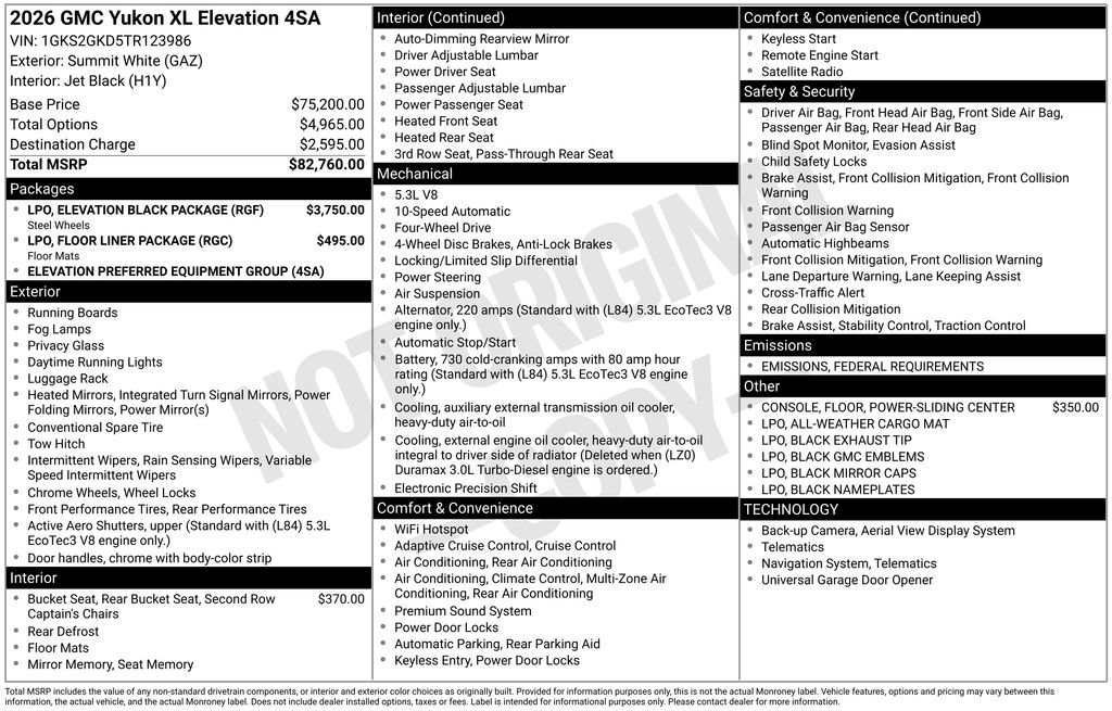 New 2026 GMC Yukon XL Elevation w/ LPO, Elevation Black Package image 48