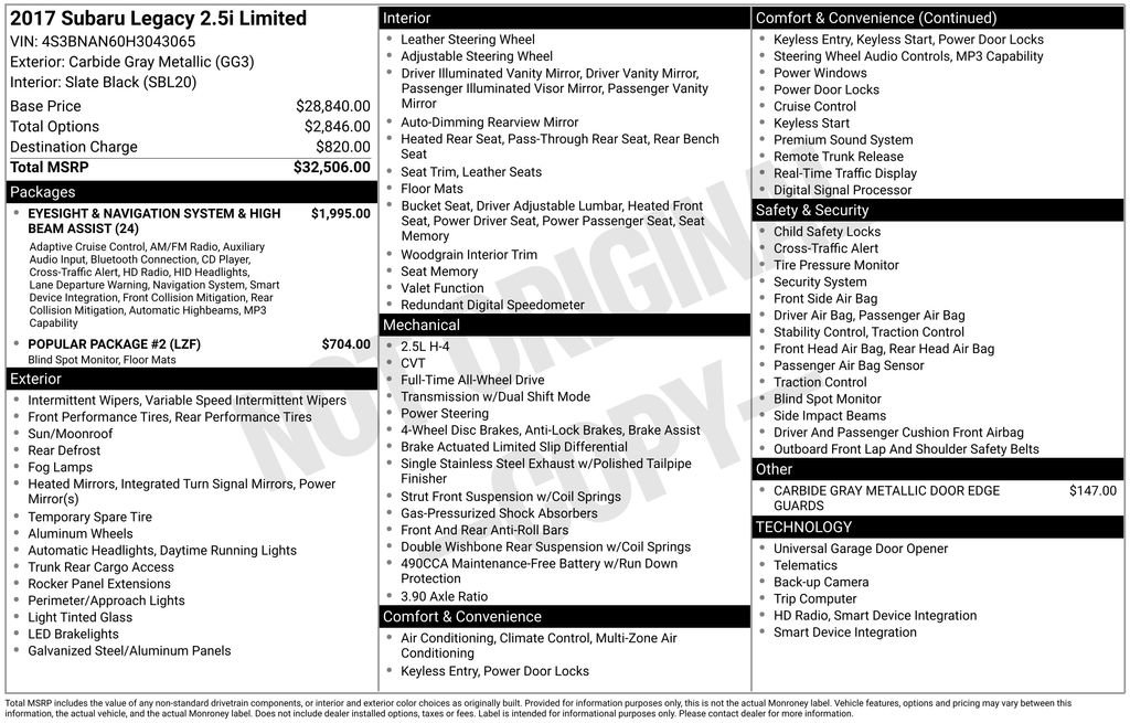 Used 2017 Subaru Legacy 2.5i Limited image 29