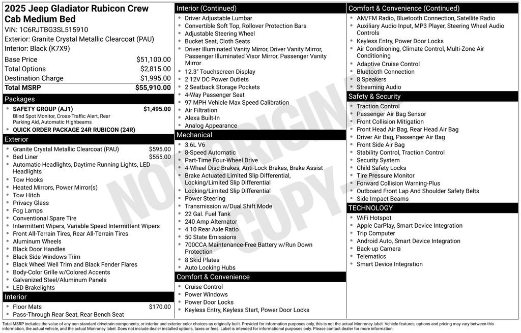 Certified 2025 Jeep Gladiator Rubicon w/ Safety Group image 8